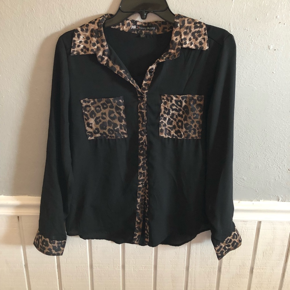 Black and leopard button down top